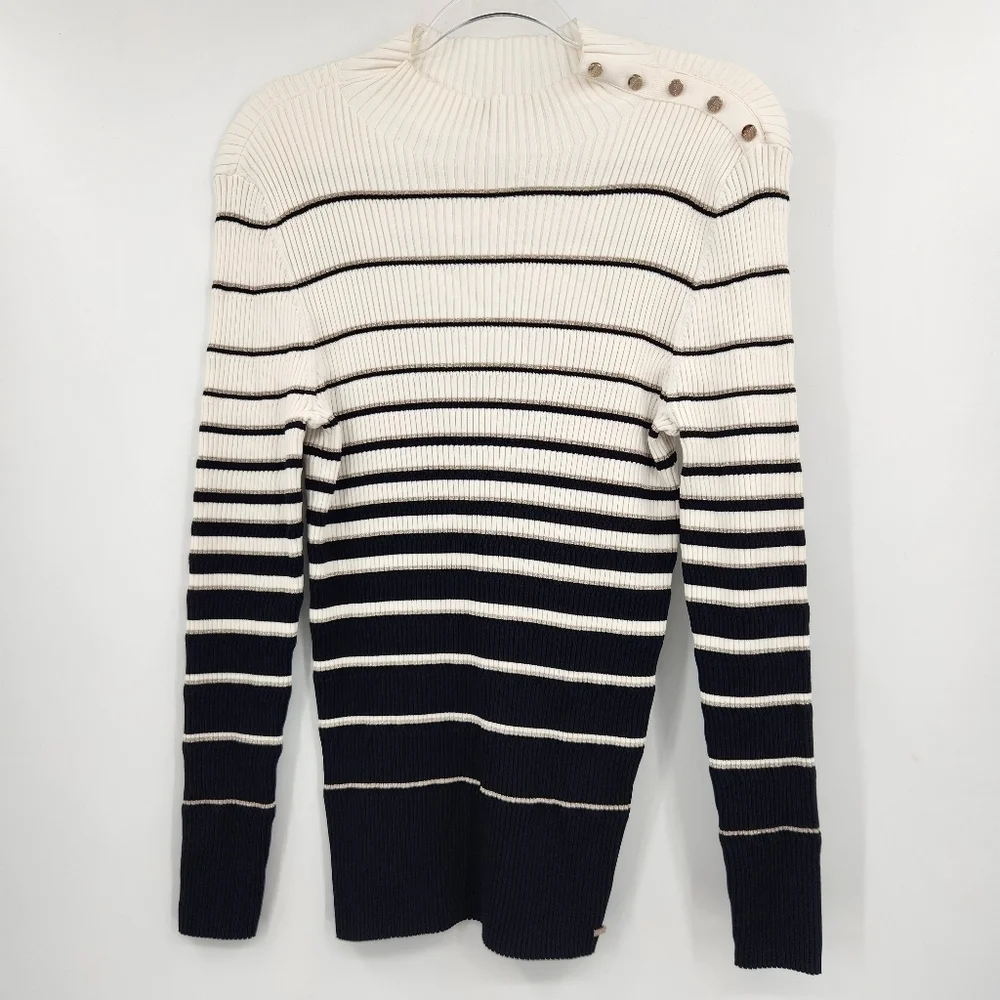 Ted Baker London Wanada Stripe Mock Neck Sweater Womens Size 6 White Metallic